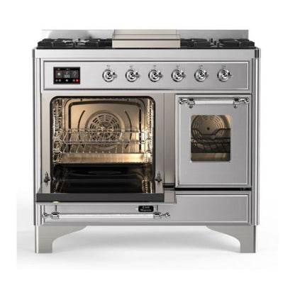 ILVE Majestic II 40 inch Triple Glass Door Natural Gas Dual Fuel Range Chrome Stainless Steel