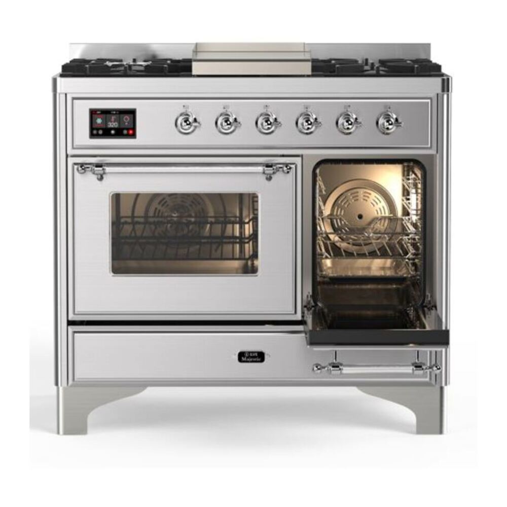 ILVE Majestic II 40 inch Triple Glass Door Natural Gas Dual Fuel Range Chrome Stainless Steel