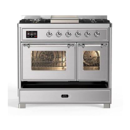 ILVE Majestic II 40 inch Triple Glass Door Natural Gas Dual Fuel Range Chrome Stainless Steel
