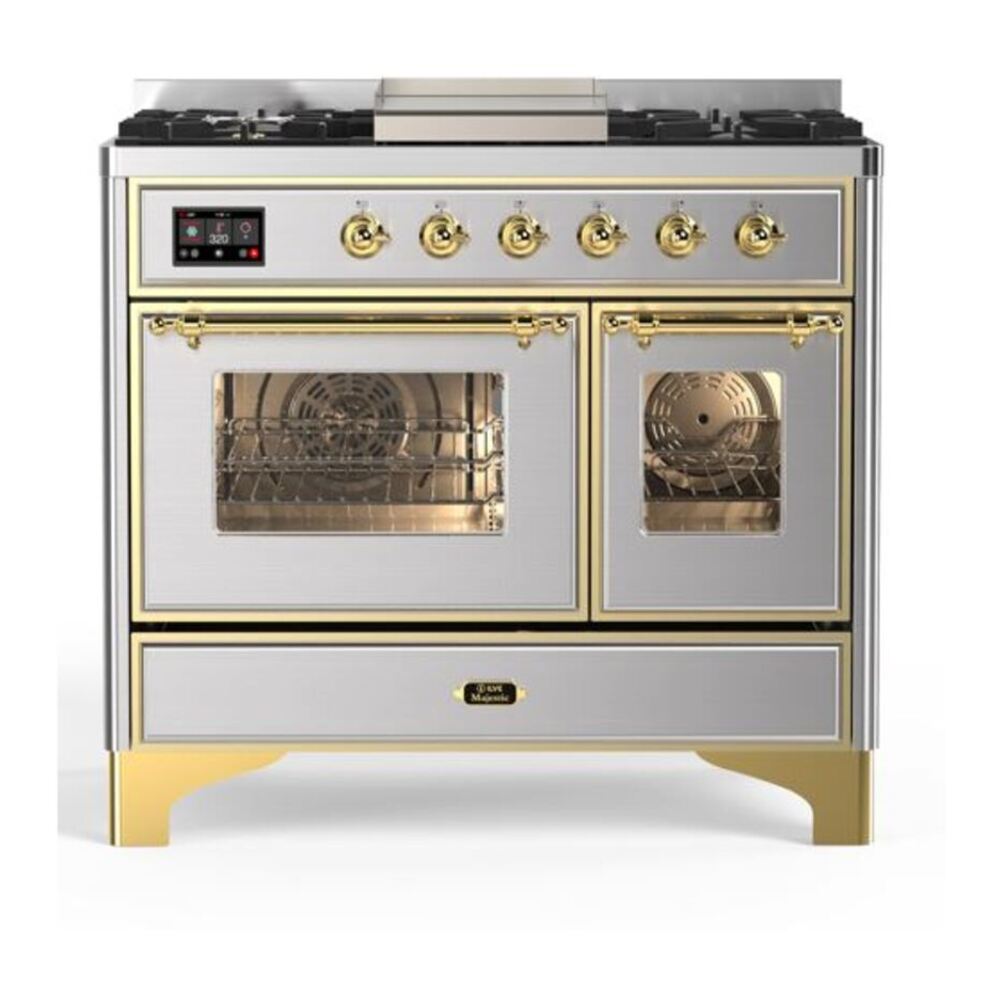 ILVE Majestic II 40" Stainless Steel Dual Fuel Range with 6 Burners and Griddle Triple Glass Door Liquid Propane