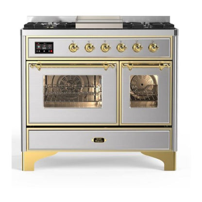ILVE Majestic II 40" Stainless Steel Dual Fuel Range with 6 Burners and Griddle Triple Glass Door Liquid Propane