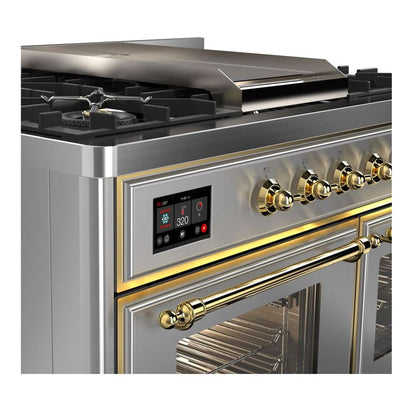 ILVE Majestic II 40 inch Triple Glass Door Natural Gas Dual Fuel Range Brass Stainless Steel