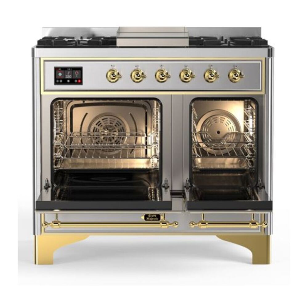 ILVE Majestic II 40 inch Triple Glass Door Natural Gas Dual Fuel Range Brass Stainless Steel