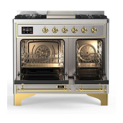 ILVE Majestic II 40 inch Triple Glass Door Natural Gas Dual Fuel Range Brass Stainless Steel