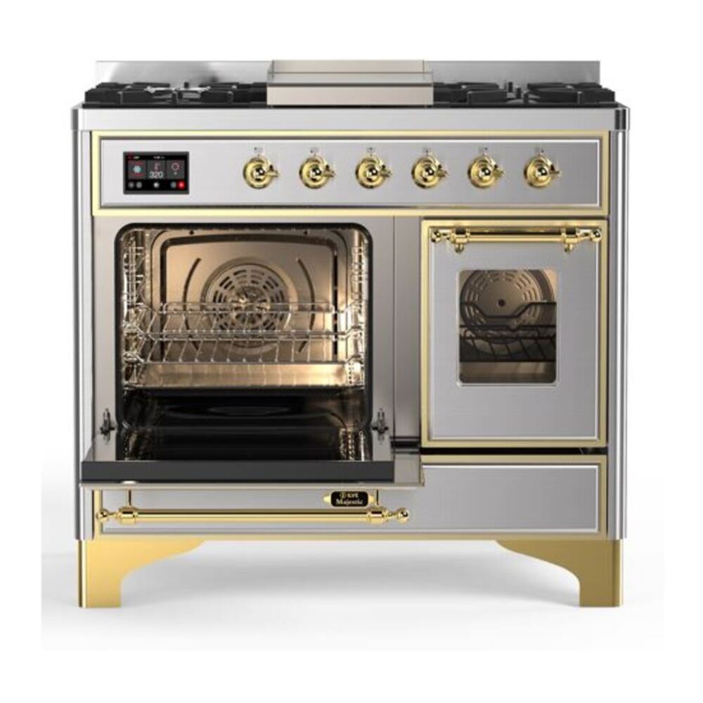 ILVE Majestic II 40 inch Triple Glass Door Natural Gas Dual Fuel Range Brass Stainless Steel