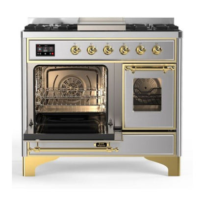 ILVE Majestic II 40 inch Triple Glass Door Natural Gas Dual Fuel Range Brass Stainless Steel