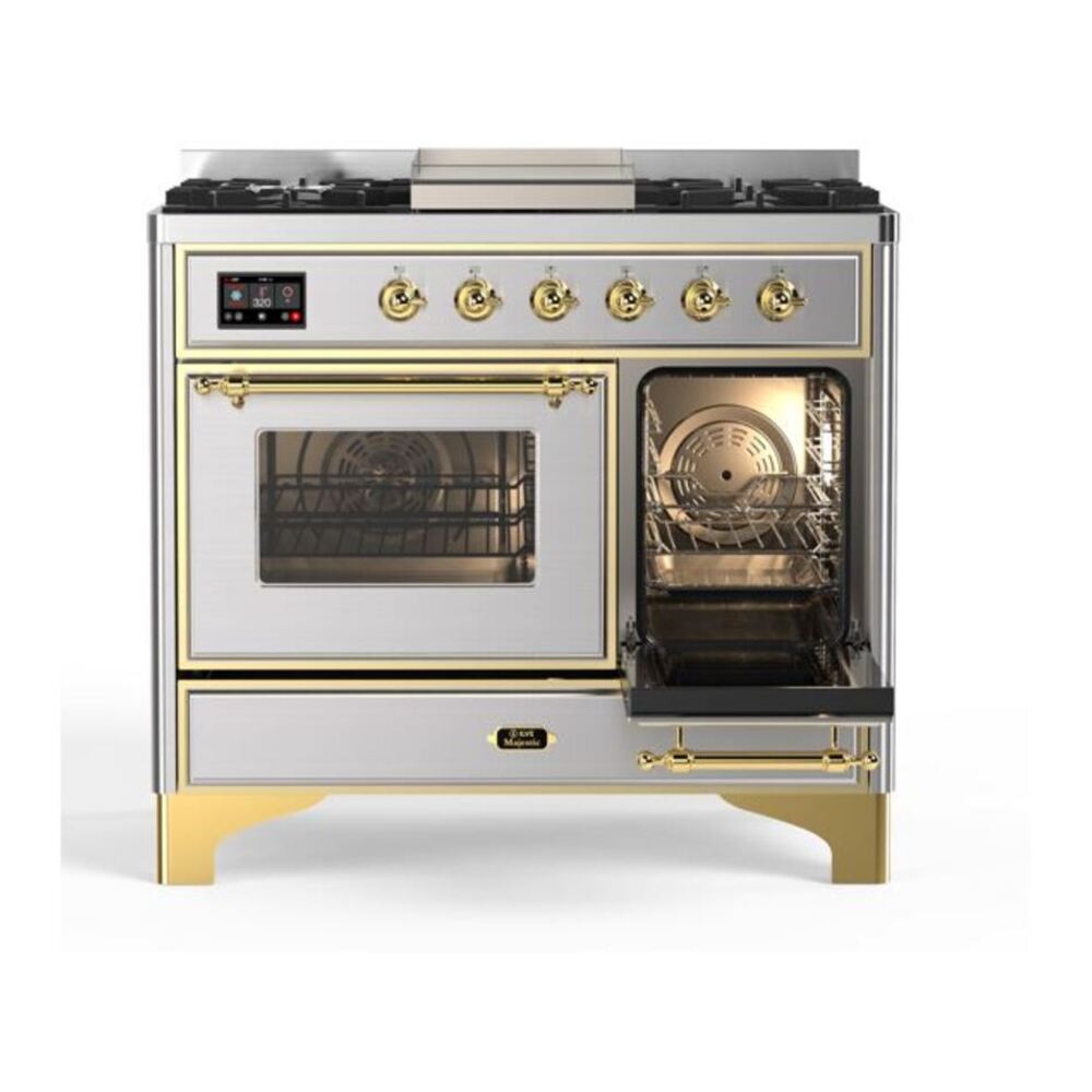 ILVE Majestic II 40 inch Triple Glass Door Natural Gas Dual Fuel Range Brass Stainless Steel