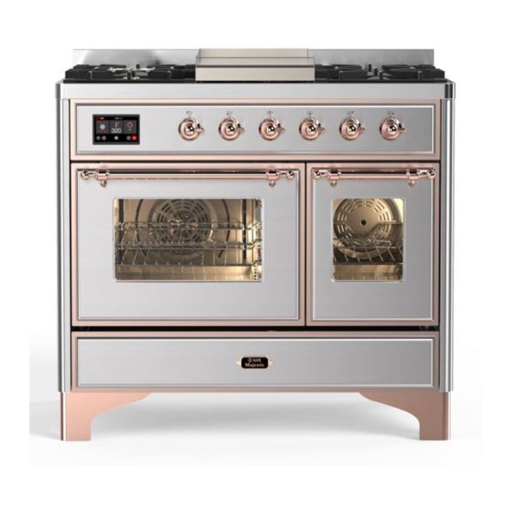 ILVE Majestic II 40" Stainless Steel Dual Fuel Range with 6 Burners and Griddle Triple Glass Door Liquid Propane