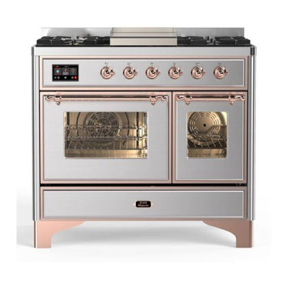 ILVE Majestic II 40" Stainless Steel Dual Fuel Range with 6 Burners and Griddle Triple Glass Door Liquid Propane