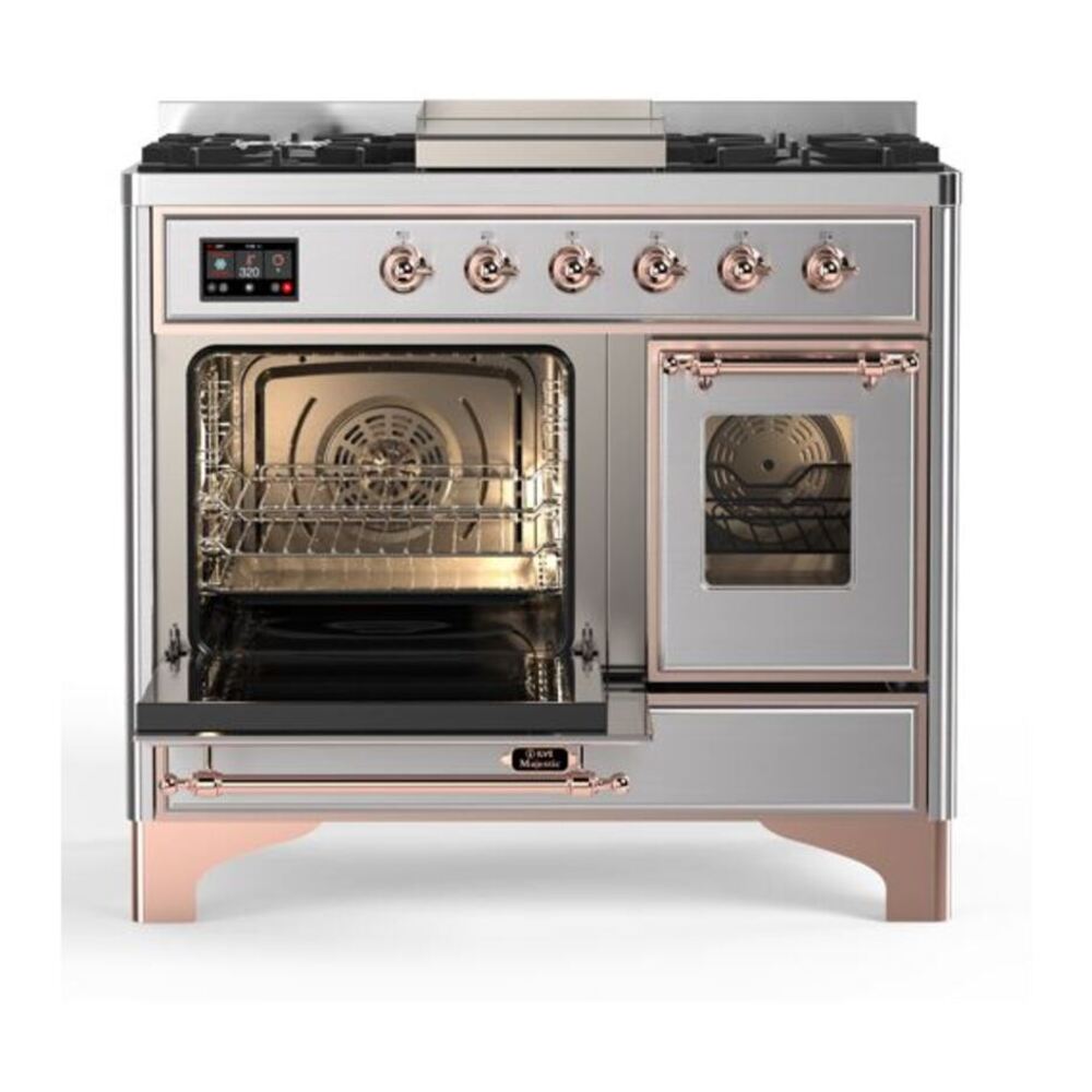 ILVE Majestic II 40 inch Triple Glass Door Natural Gas Dual Fuel Range Copper Stainless Steel