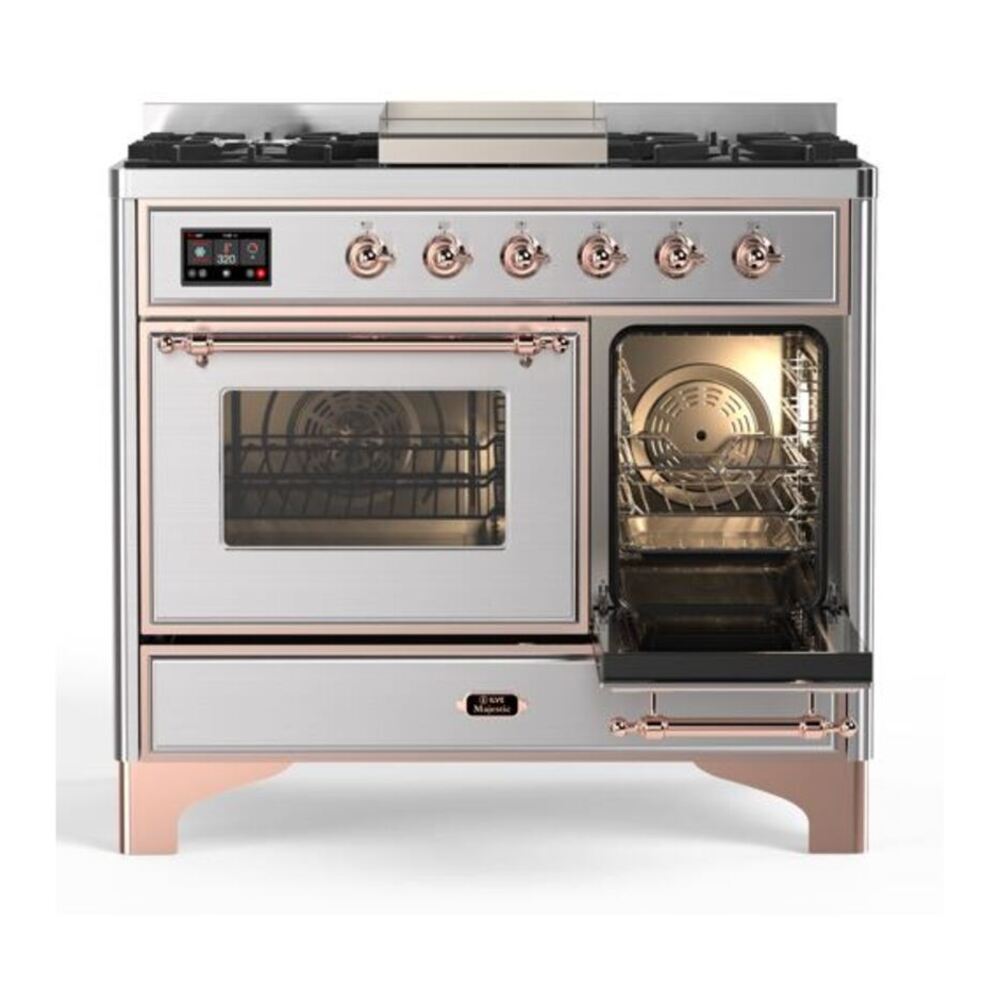 ILVE Majestic II 40 inch Triple Glass Door Natural Gas Dual Fuel Range Copper Stainless Steel