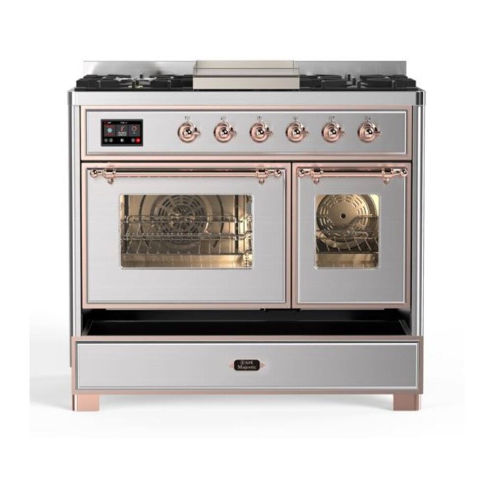 ILVE Majestic II 40 inch Triple Glass Door Natural Gas Dual Fuel Range Copper Stainless Steel