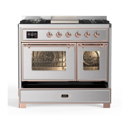 ILVE Majestic II 40 inch Triple Glass Door Natural Gas Dual Fuel Range Copper Stainless Steel