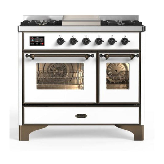 ILVE Majestic II 40" White Dual Fuel Range with 6 Burners and Griddle Triple Glass Door Natural Gas