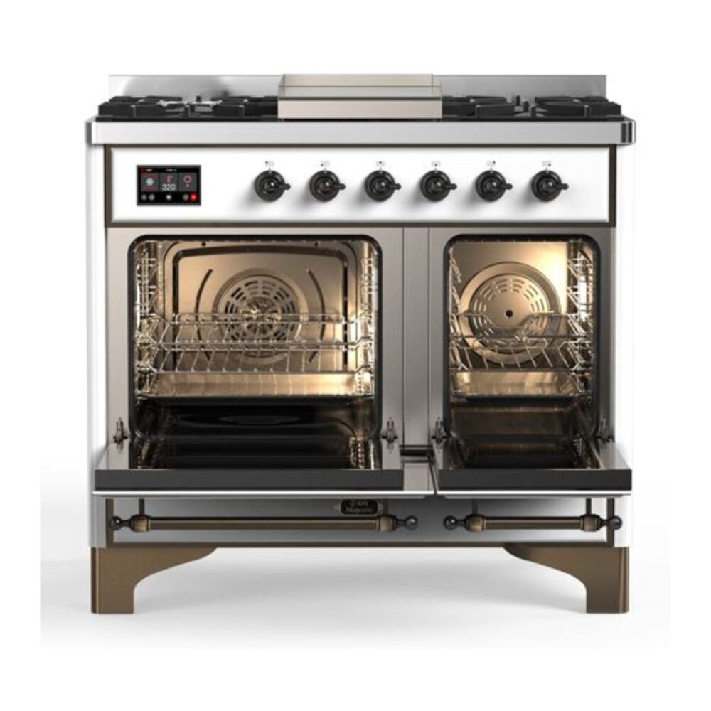 ILVE Majestic II 40 inch Triple Glass Door Natural Gas Dual Fuel Range Burnished White