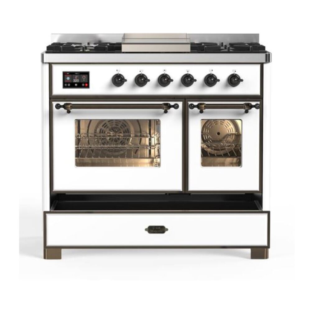 ILVE Majestic II 40 inch Triple Glass Door Natural Gas Dual Fuel Range Burnished White