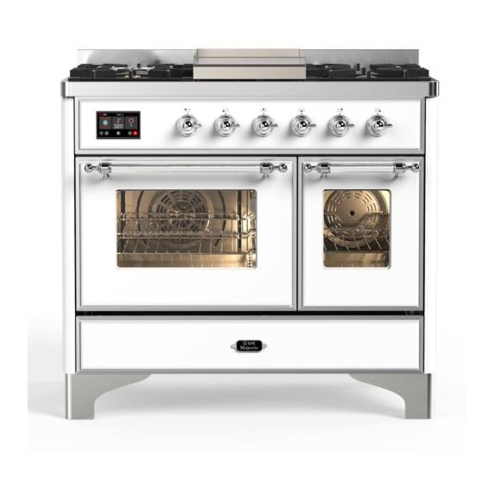 ILVE Majestic II 40 inch Triple Glass Door Natural Gas Dual Fuel Range Chrome White