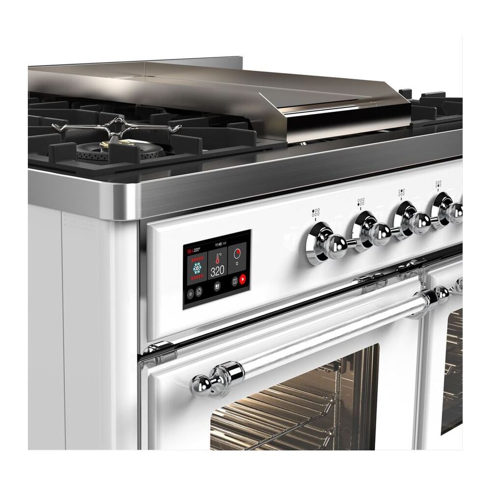 ILVE Majestic II 40 inch Triple Glass Door Natural Gas Dual Fuel Range Chrome White