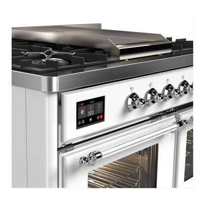 ILVE Majestic II 40 inch Triple Glass Door Natural Gas Dual Fuel Range Chrome White