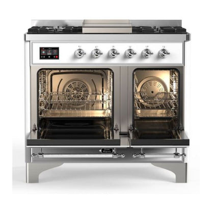 ILVE Majestic II 40 inch Triple Glass Door Natural Gas Dual Fuel Range Chrome White