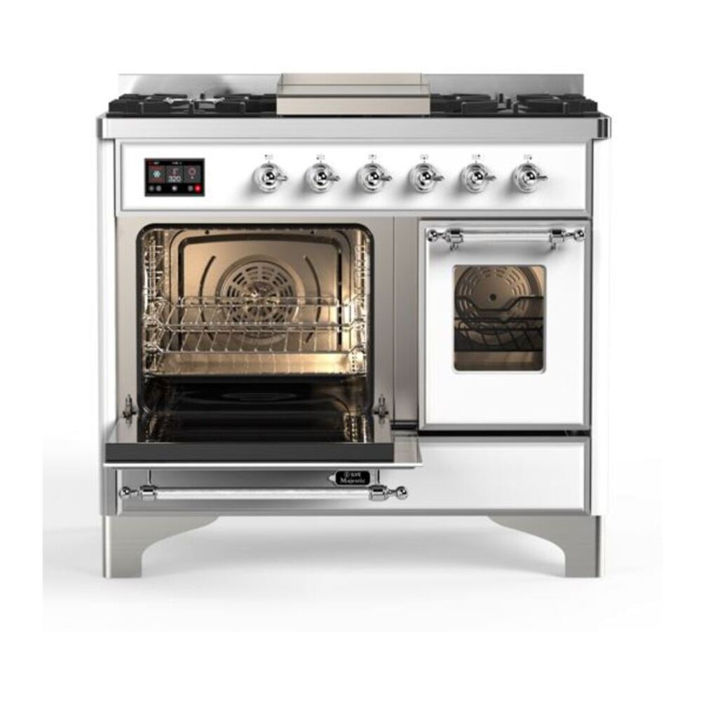 ILVE Majestic II 40 inch Triple Glass Door Natural Gas Dual Fuel Range Chrome White