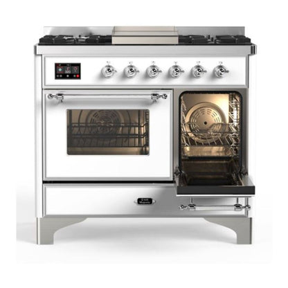 ILVE Majestic II 40 inch Triple Glass Door Natural Gas Dual Fuel Range Chrome White