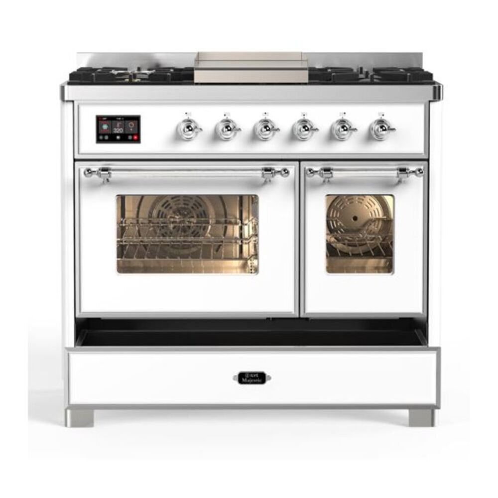 ILVE Majestic II 40 inch Triple Glass Door Natural Gas Dual Fuel Range Chrome White