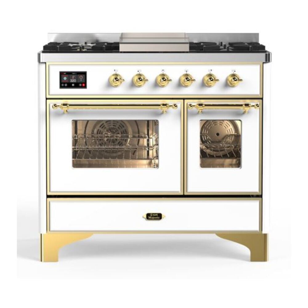 ILVE Majestic II 40 inch Triple Glass Door Natural Gas Dual Fuel Range Brass White