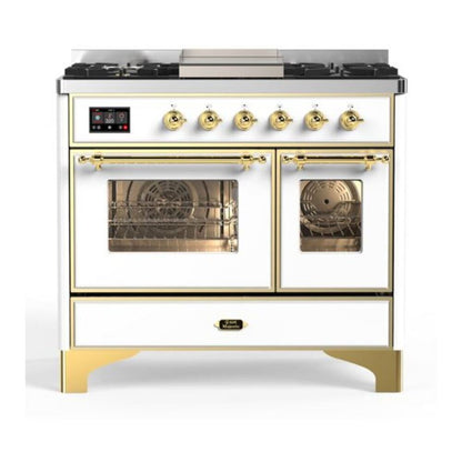 ILVE Majestic II 40 inch Triple Glass Door Natural Gas Dual Fuel Range Brass White