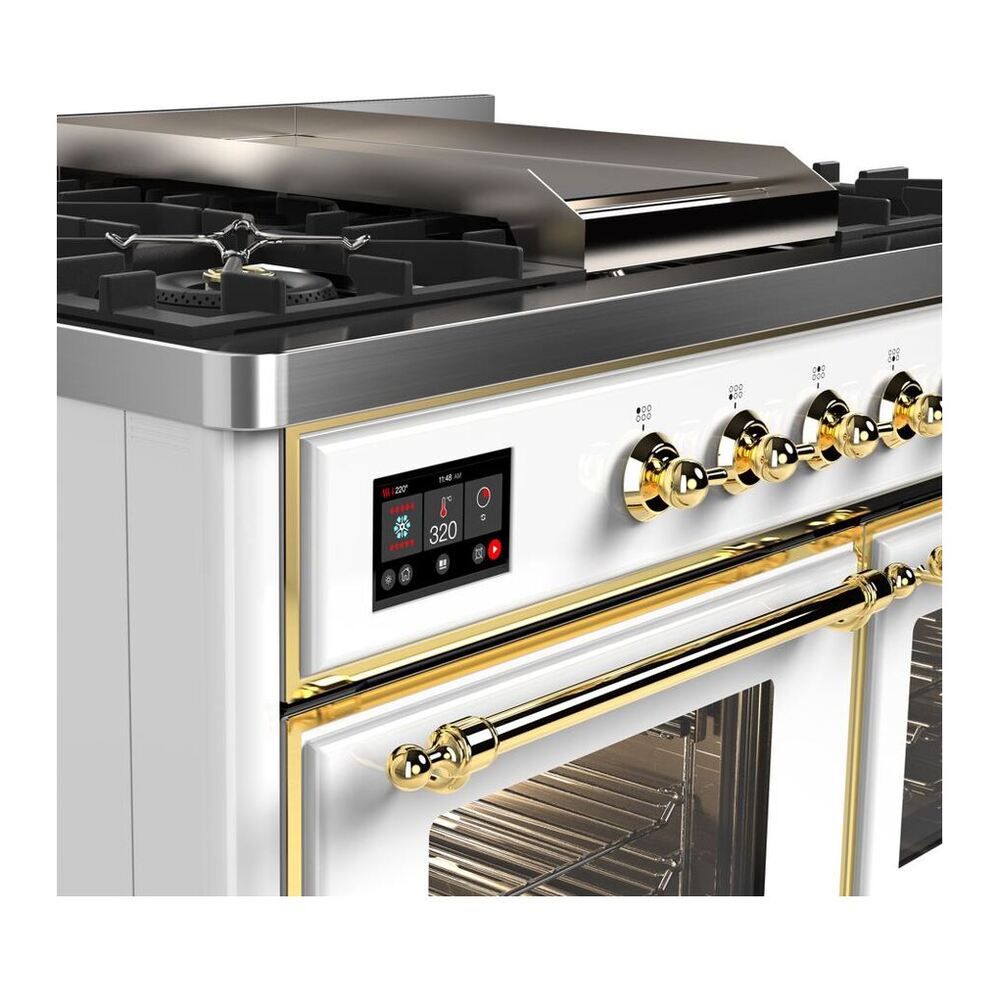 ILVE Majestic II 40 inch Triple Glass Door Natural Gas Dual Fuel Range Brass White