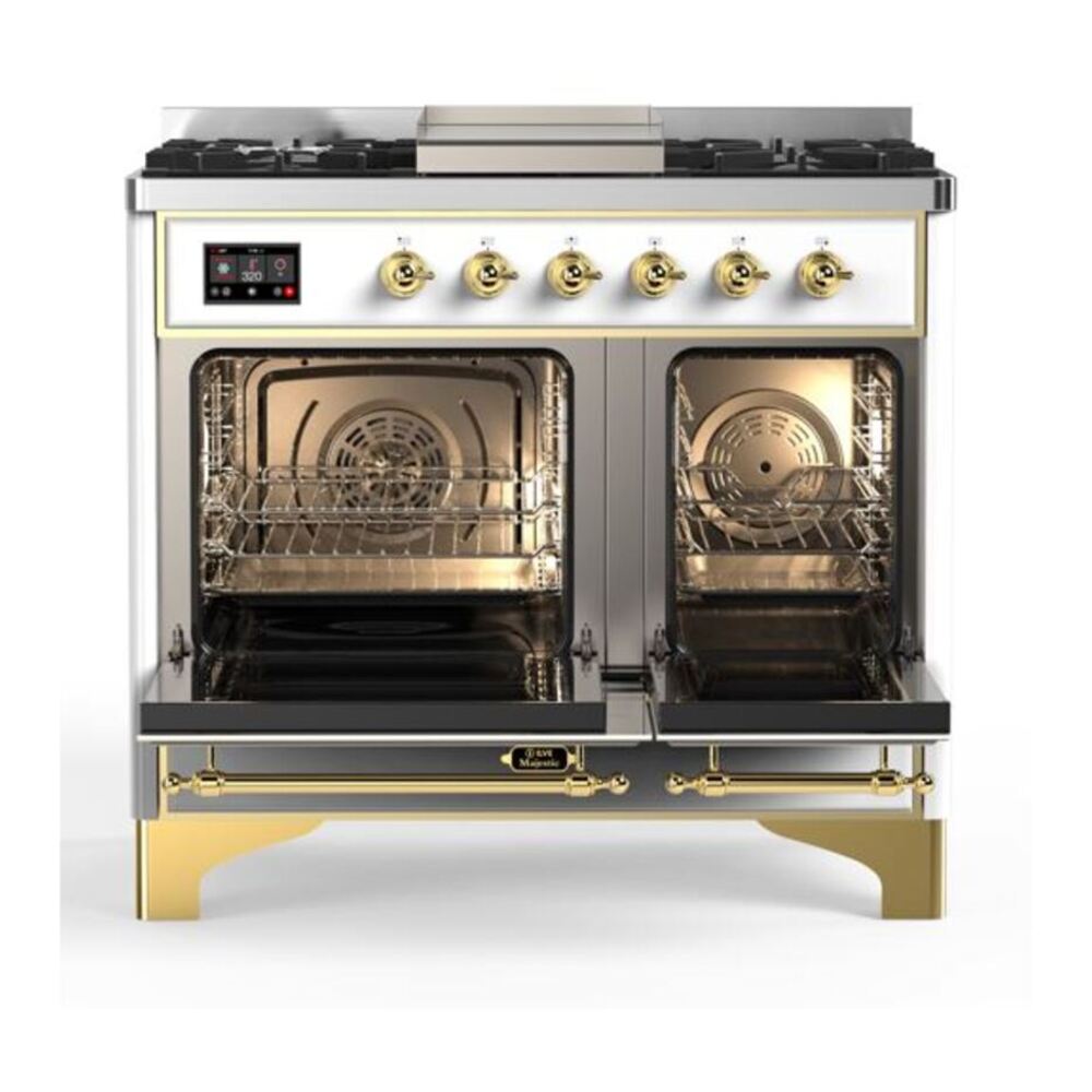 ILVE Majestic II 40 inch Triple Glass Door Natural Gas Dual Fuel Range Brass White