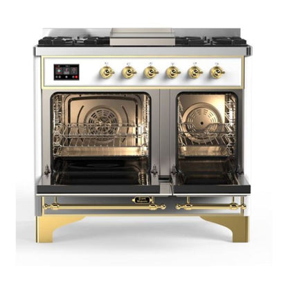 ILVE Majestic II 40 inch Triple Glass Door Natural Gas Dual Fuel Range Brass White