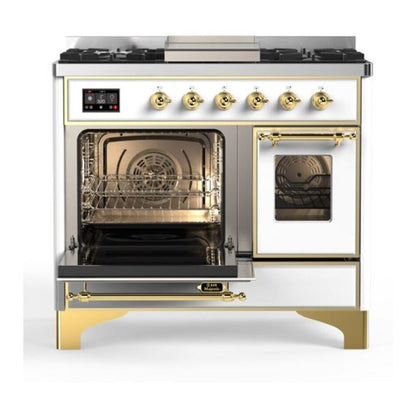 ILVE Majestic II 40 inch Triple Glass Door Natural Gas Dual Fuel Range Brass White