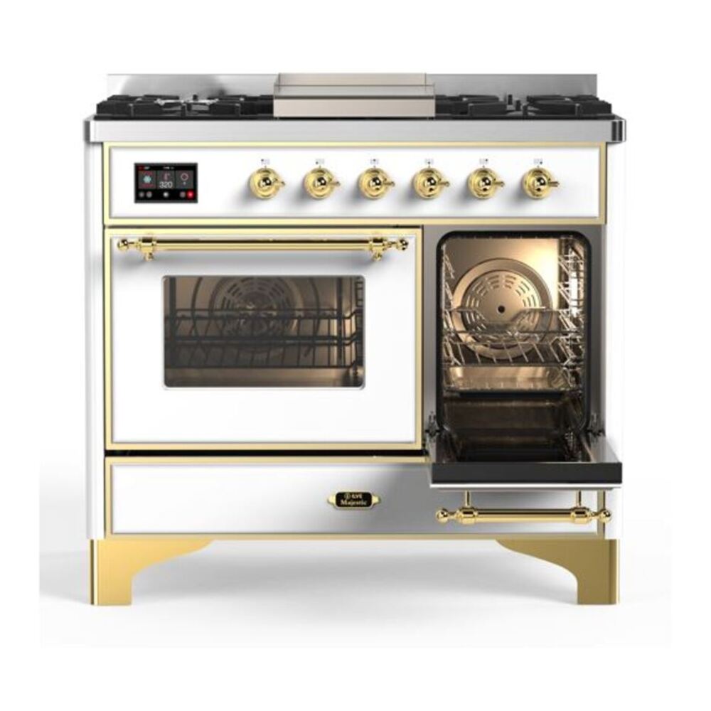 ILVE Majestic II 40 inch Triple Glass Door Natural Gas Dual Fuel Range Brass White