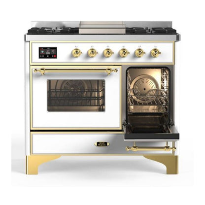 ILVE Majestic II 40 inch Triple Glass Door Natural Gas Dual Fuel Range Brass White