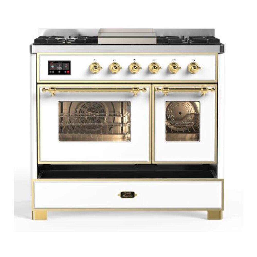 ILVE Majestic II 40 inch Triple Glass Door Natural Gas Dual Fuel Range Brass White