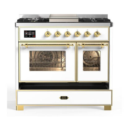 ILVE Majestic II 40 inch Triple Glass Door Natural Gas Dual Fuel Range Brass White