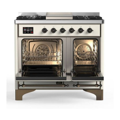 ILVE Majestic II 40 inch Solid Door Natural Gas Dual Fuel Range Burnished Antique White