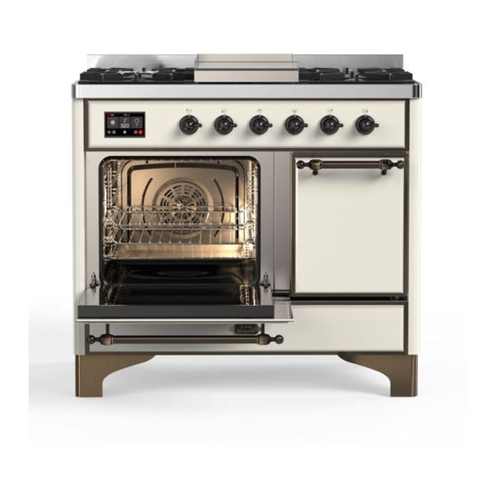 ILVE Majestic II 40 inch Solid Door Natural Gas Dual Fuel Range Burnished Antique White