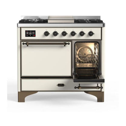 ILVE Majestic II 40 inch Solid Door Natural Gas Dual Fuel Range Burnished Antique White
