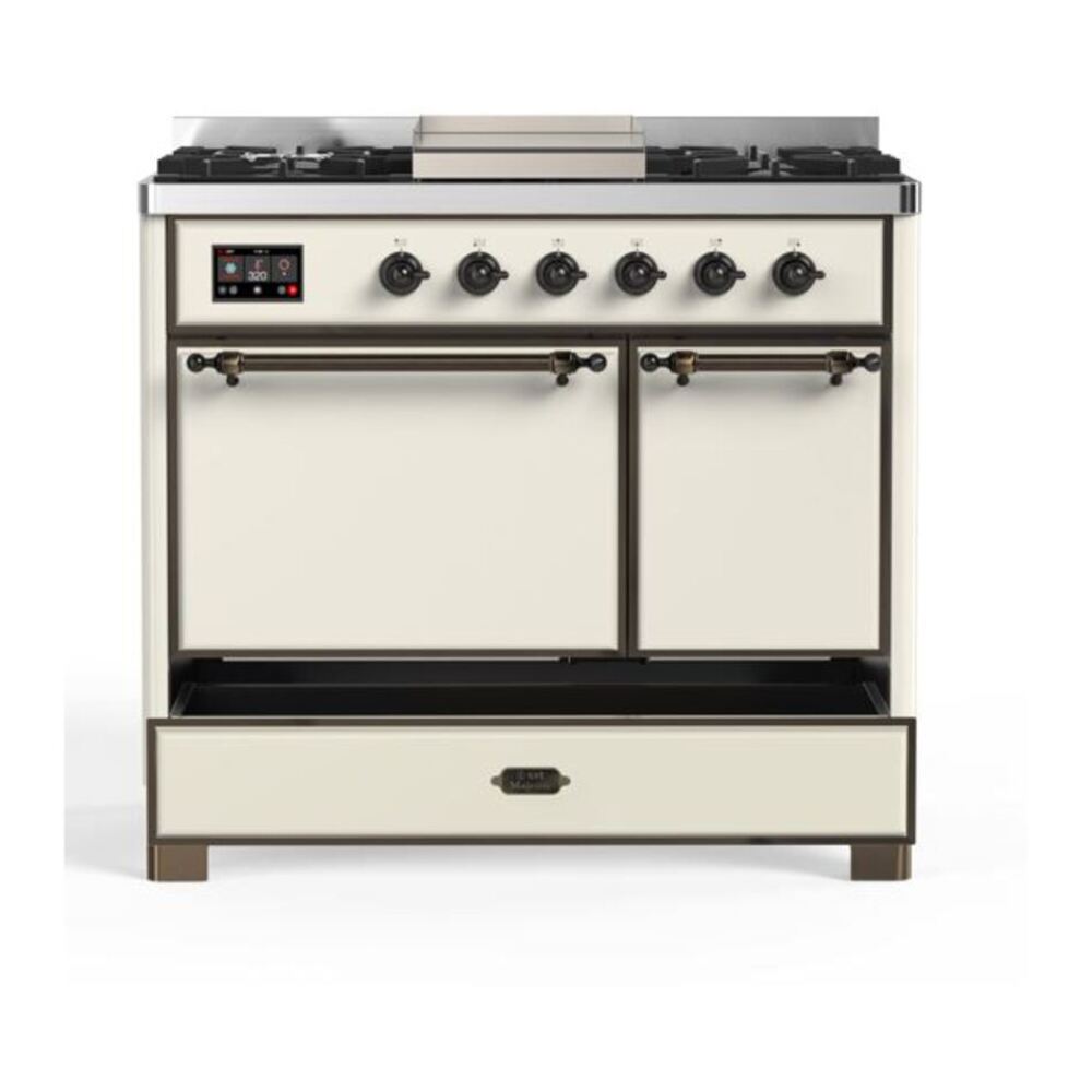 ILVE Majestic II 40 inch Solid Door Natural Gas Dual Fuel Range Burnished Antique White