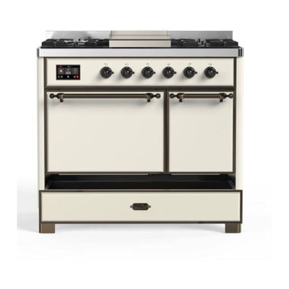 ILVE Majestic II 40 inch Solid Door Natural Gas Dual Fuel Range Burnished Antique White