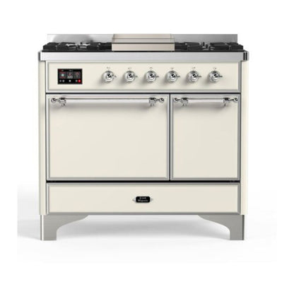 ILVE Majestic II 40 inch Solid Door Natural Gas Dual Fuel Range Chrome Antique White