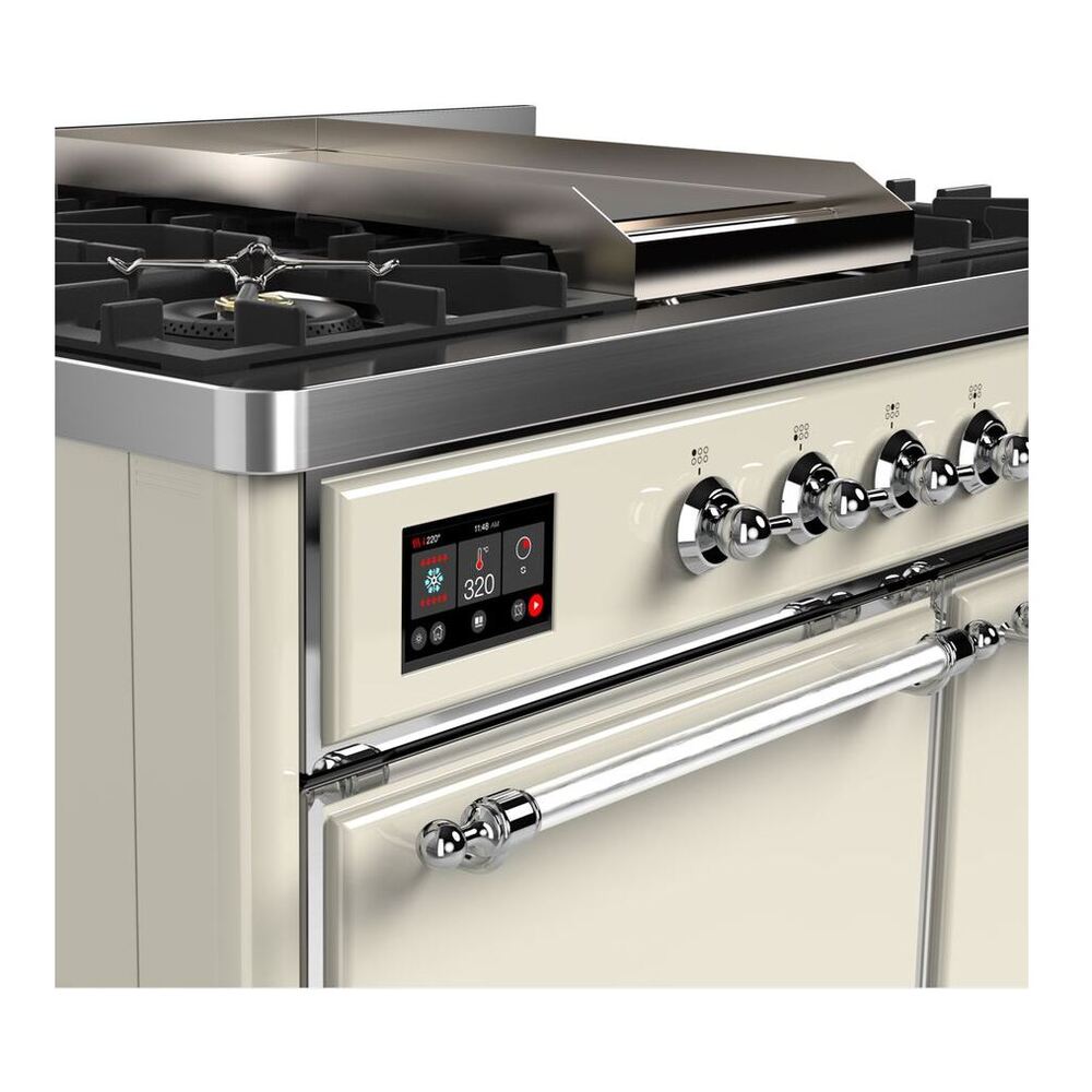 ILVE Majestic II 40 inch Solid Door Natural Gas Dual Fuel Range Chrome Antique White