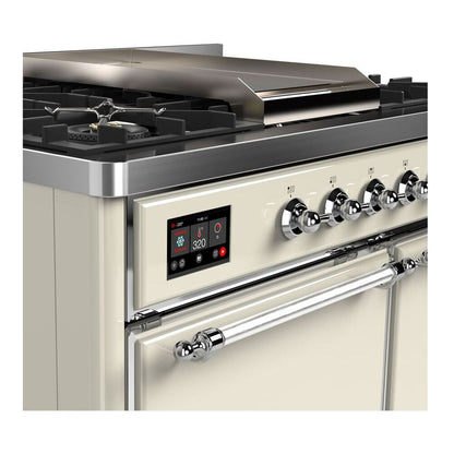ILVE Majestic II 40 inch Solid Door Natural Gas Dual Fuel Range Chrome Antique White