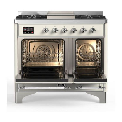 ILVE Majestic II 40 inch Solid Door Natural Gas Dual Fuel Range Chrome Antique White