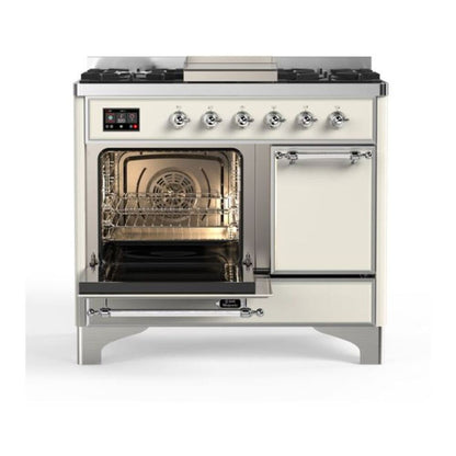 ILVE Majestic II 40 inch Solid Door Natural Gas Dual Fuel Range Chrome Antique White