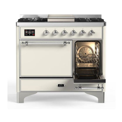 ILVE Majestic II 40 inch Solid Door Natural Gas Dual Fuel Range Chrome Antique White