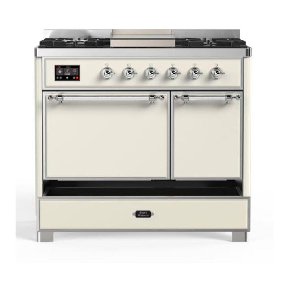 ILVE Majestic II 40 inch Solid Door Natural Gas Dual Fuel Range Chrome Antique White