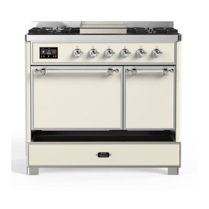ILVE Majestic II 40 inch Solid Door Natural Gas Dual Fuel Range Chrome Antique White